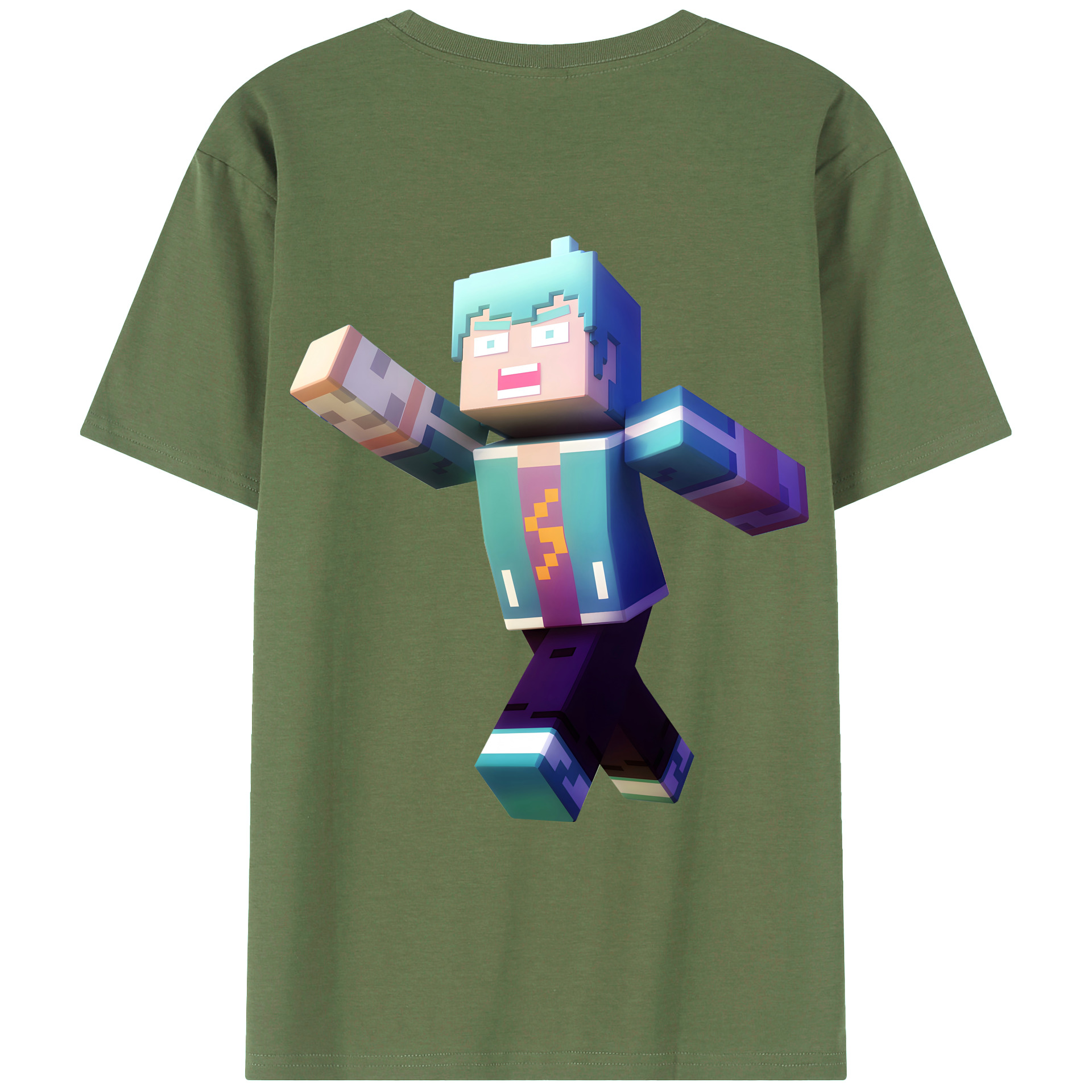 （画像用） マインクラフト ブロックの世界 Minecraft MC Block world 綿100％ メンズ半袖Tシャツ（バックプリント） 通気性